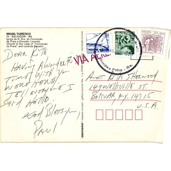 Postcard Salvador Bahia Brazil Church of Our lady and Lacerda Elevator - Picture 2 of 2